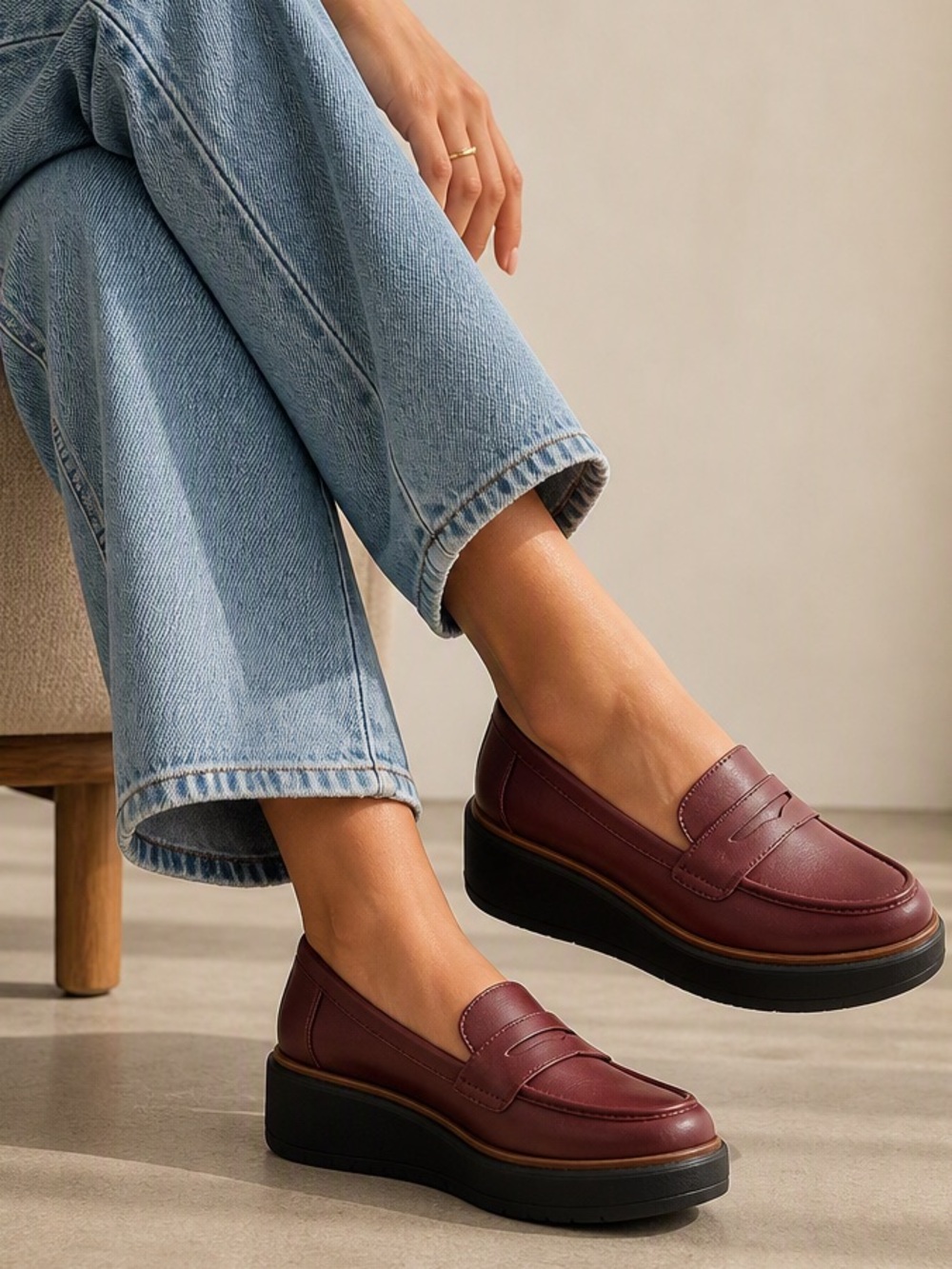 Dr. Scholl’s Platform Loafers Size 6 • Maroon Slip‑On Comfort Shoe